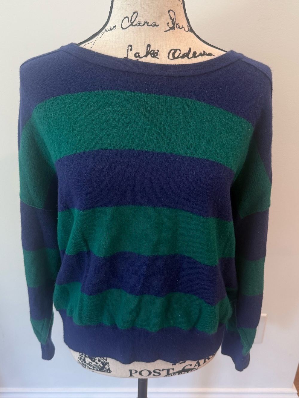 Madewell 100% Merino Wool Blue and Green Striped Sweater — Size XL